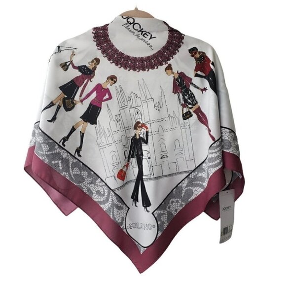 𝅺NWT 2008 Jockey Fashion Scarf White Burgundy Mauve Black - Picture 1 of 6